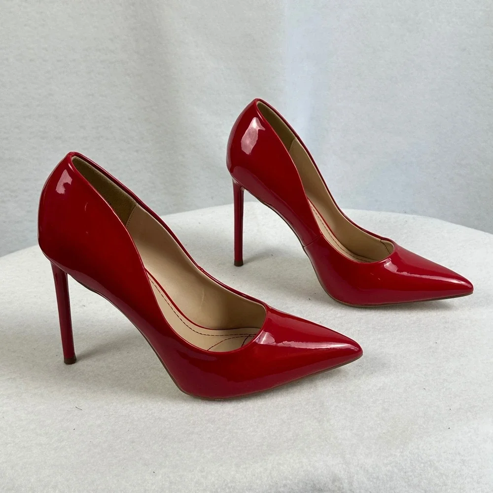 Fashion Nova Red Patent Stiletto‎ Pointed Toe High Heel Pumps Womens 7.5 Glam